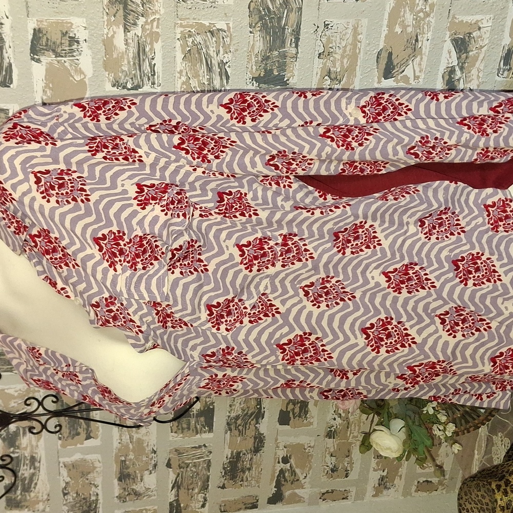Anthropologie PORRIDGE Red Graphic Long Sleeve Button Down Shirt - Picture 2 of 10